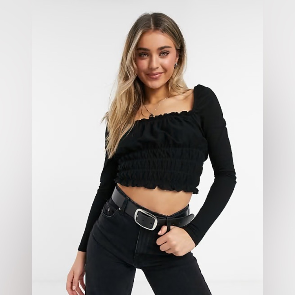 Black Long Sleeve Ruched Top